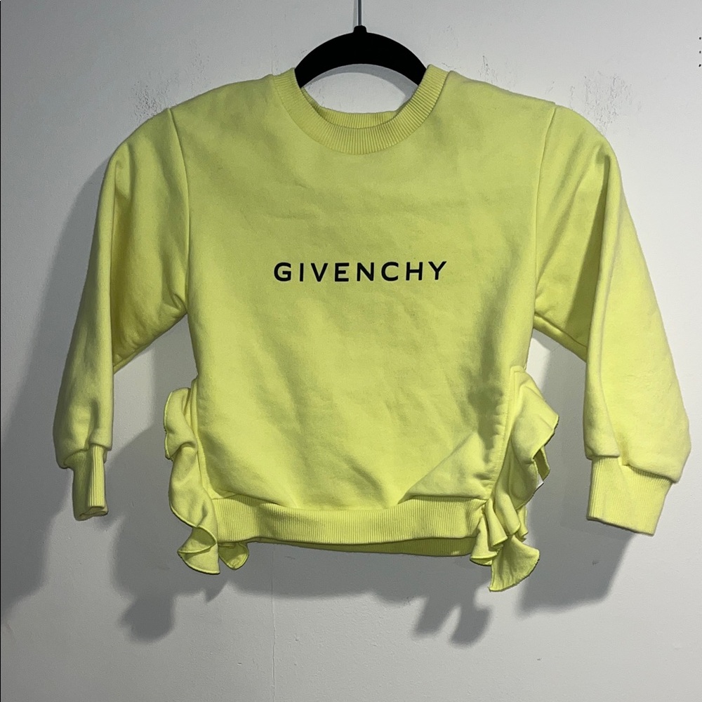 GIVENCHY KIDS Yellow ruffle trim logo print sweatshirt